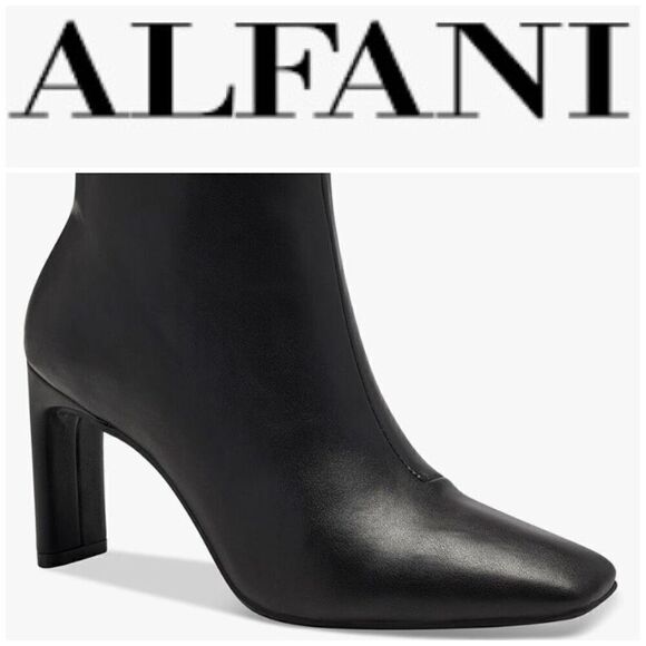 ALFANI - 🎉HP🎉 NIB - L Sz 9.5 Terrie Faux Leather Block Heel Ankle Booties/Black - Picture 1 of 16